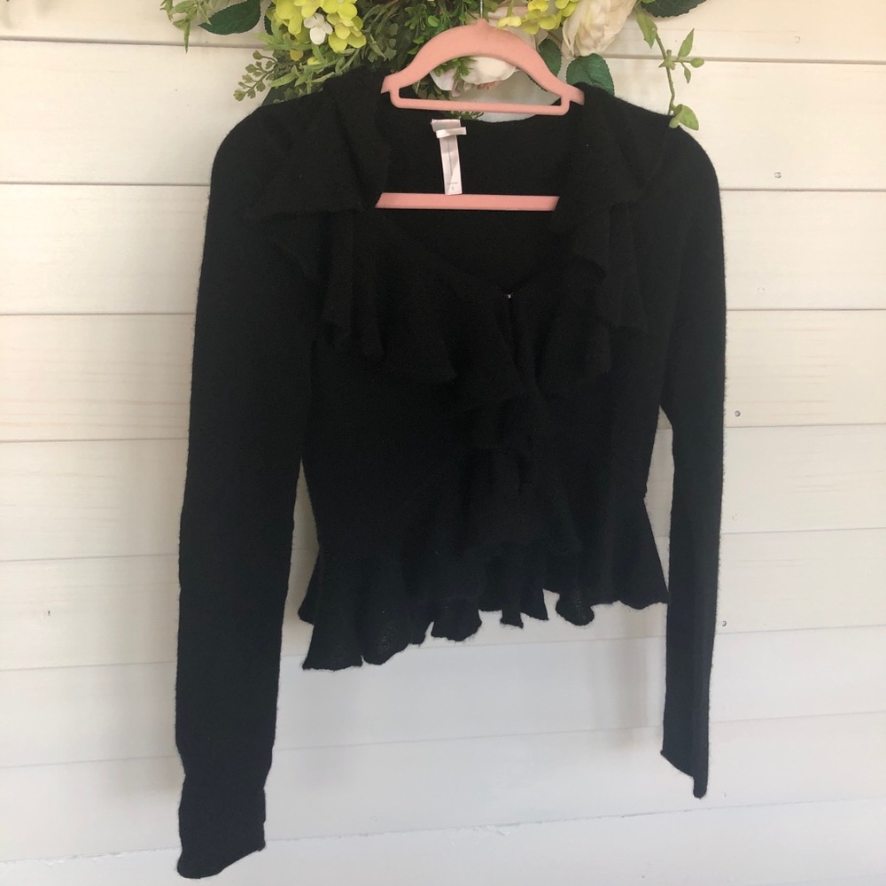 Aqua 💯 cashmere ruffle peplum style cardigan